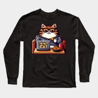 I'm Not Fat meme Chubby Tabby Cat Laptop Couch Potato Nachos Soft Drink Long Sleeve T-Shirt